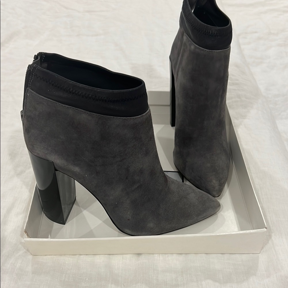 Saks Fifth Avenue Charcoal Ankle Booties Leather trim